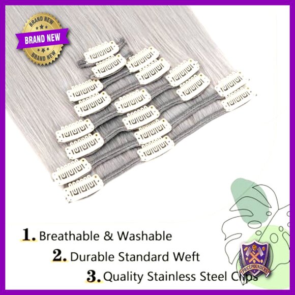 Clip-In Human Hair Extensions 8 Pieces Silky Straight 16 Inches 90g main image 5